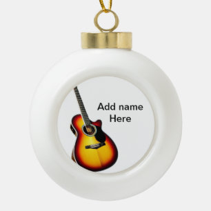 Add you name text brown acoustic guitar editable t ceramic ball christmas ornament