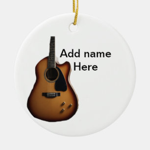 Add you name text brown acoustic guitar editable t ceramic tree decoration