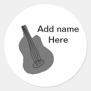 Add you name text brown acoustic guitar editable t classic round sticker