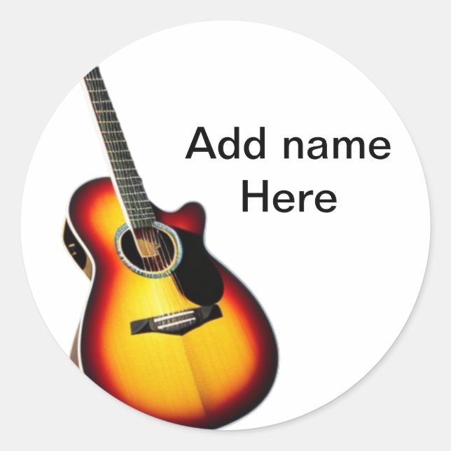 Add you name text brown acoustic guitar editable t classic round sticker (Front)