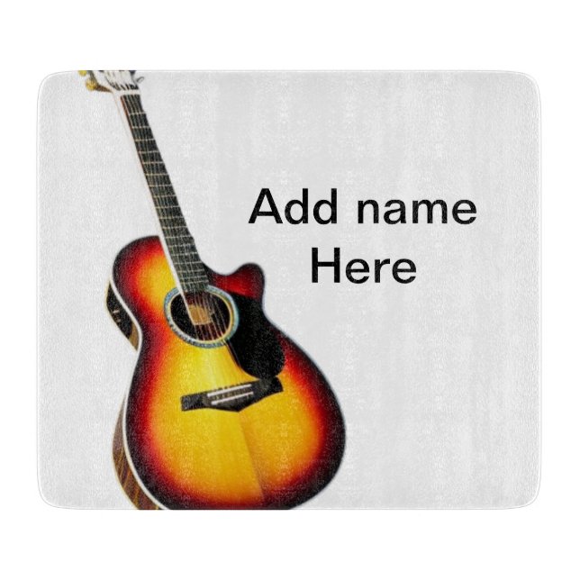 Add you name text brown acoustic guitar editable t cutting board (Front)