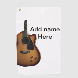 Add you name text brown acoustic guitar editable t golf towel