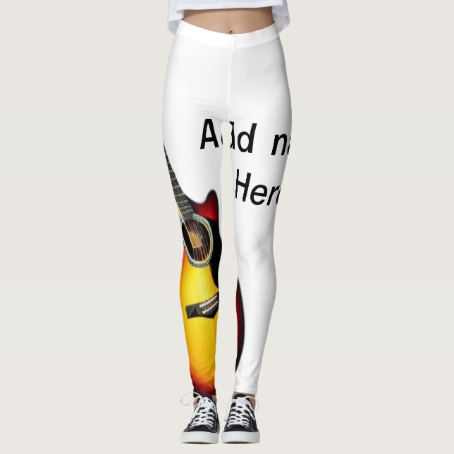 Add you name text brown acoustic guitar editable t leggings (Front)