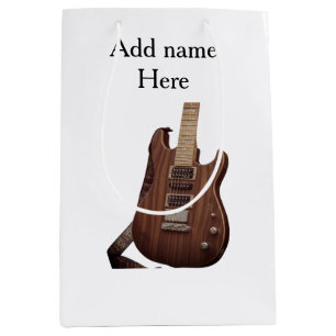 Add you name text brown acoustic guitar editable t medium gift bag