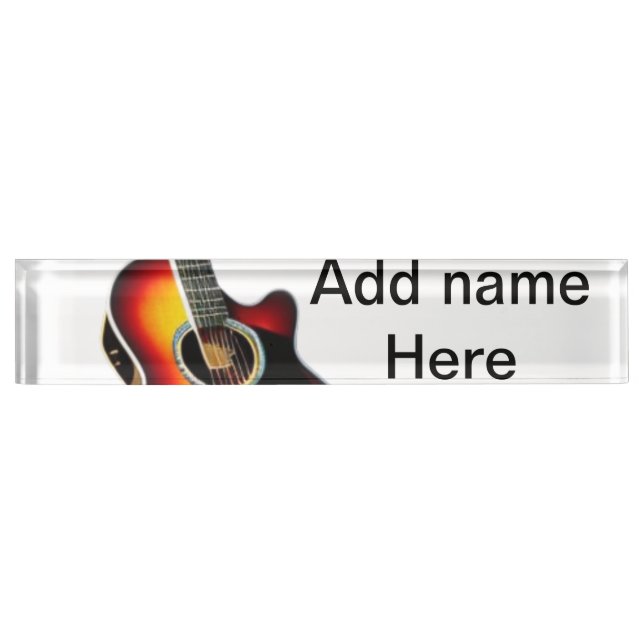 Add you name text brown acoustic guitar editable t nameplate (Front)