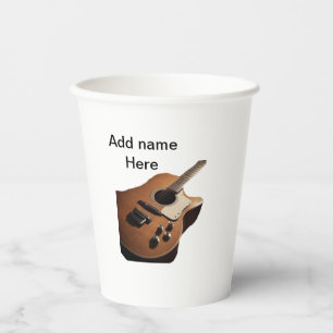 Add you name text brown acoustic guitar editable t paper cups