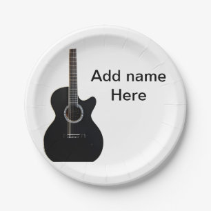 Add you name text brown acoustic guitar editable t paper plate