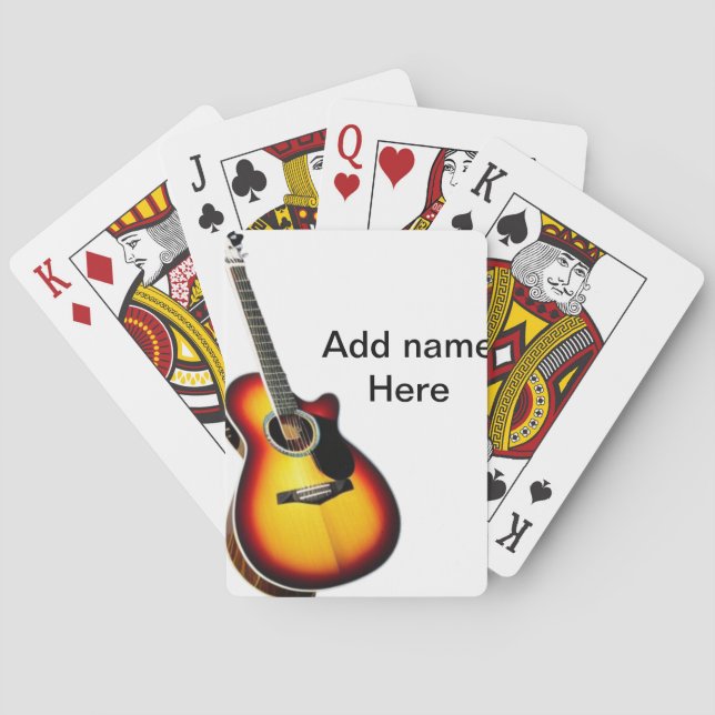 Add you name text brown acoustic guitar editable t playing cards (Back)