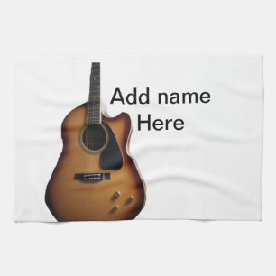 Add you name text brown acoustic guitar editable t tea towel