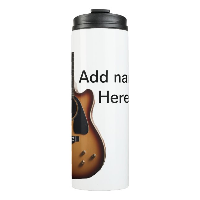 Add you name text brown acoustic guitar editable t thermal tumbler (Front)