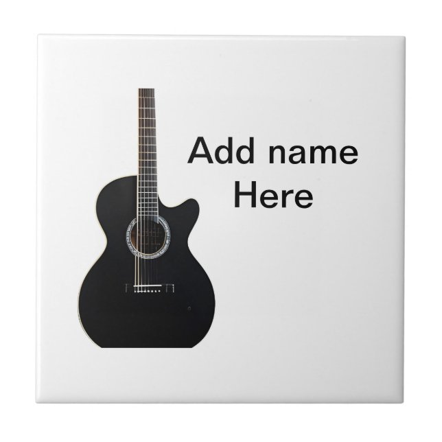 Add you name text brown acoustic guitar editable t tile (Front)