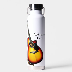 Add you name text brown acoustic guitar editable t water bottle