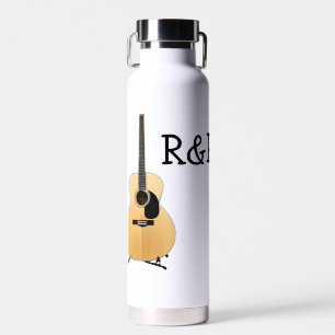 Add you name text brown acoustic guitar editable water bottle