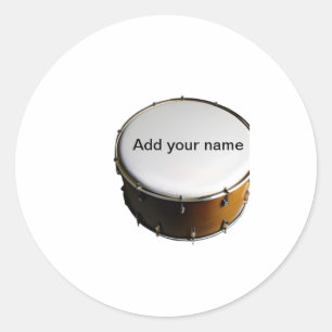 Add you name text brown black drum beats stick classic round sticker
