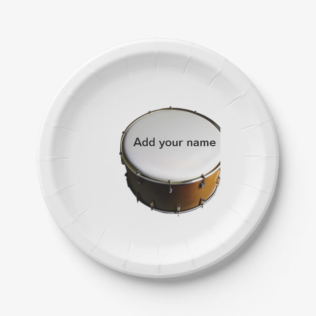 Add you name text brown black drum beats stick paper plate (Front)