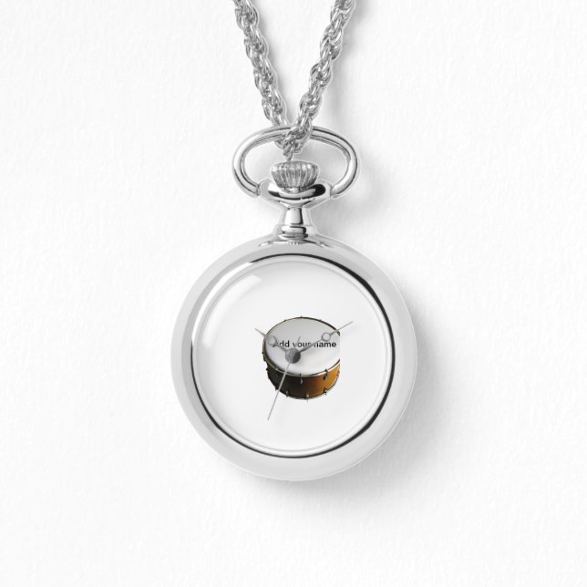 Add you name text brown black drum beats stick watch (Front)