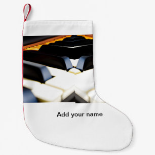 Add you name text brown black piano keys small christmas stocking