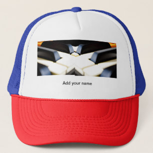Add you name text brown black piano keys trucker hat