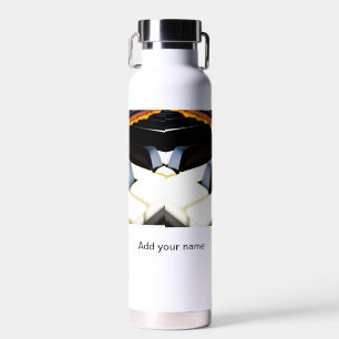 Add you name text brown black piano keys water bottle