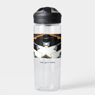 Add you name text brown black piano keys water bottle