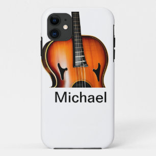 Add you name text brown violin music lover throw p iPhone 11 case
