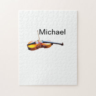 Add you name text brown violin music lover throw p jigsaw puzzle