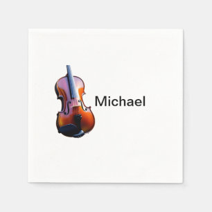 Add you name text brown violin music lover throw p napkin