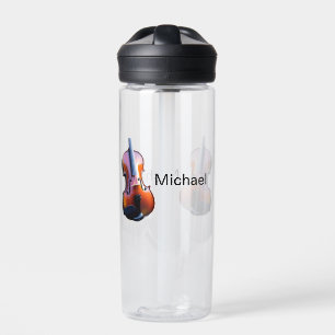Add you name text brown violin music lover water bottle