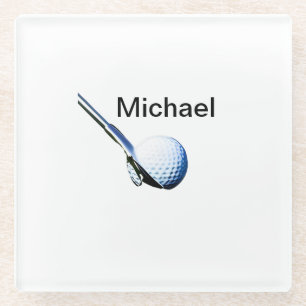 Add you name text golf ball club sports equipment glass coaster