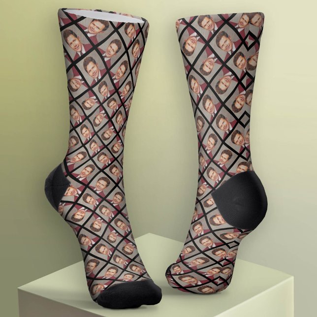 Add Your 1 Photo to Make a Pattern - Black Socks (Custom Face Socks - Add Your Photo)