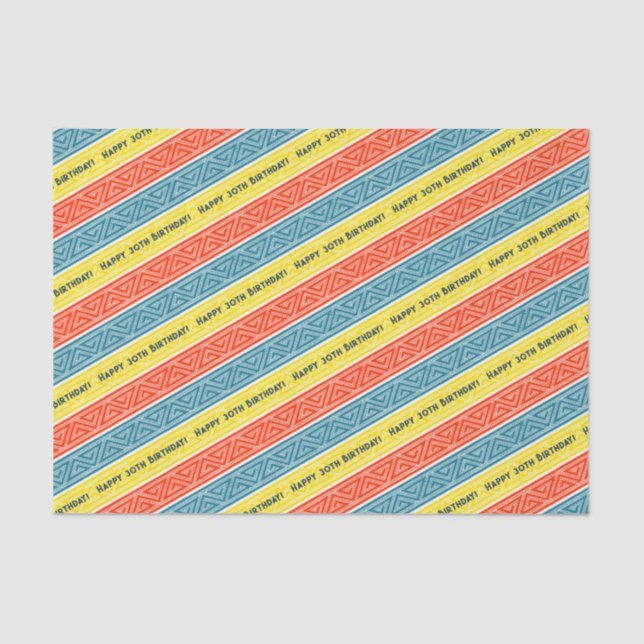 Add Your Age Happy Birthday Celtic Stripe Red Blue Tissue Paper (Front)