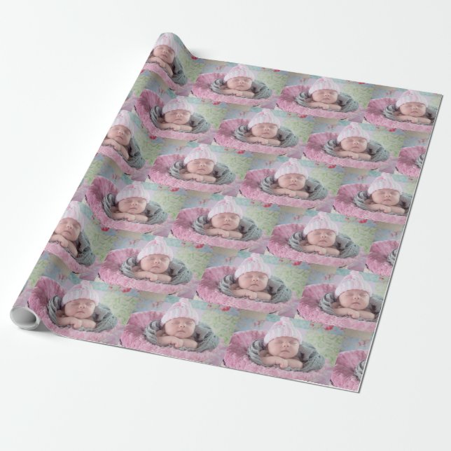 Add Your Baby's Photo to this Custom Gift Wrap (Unrolled)