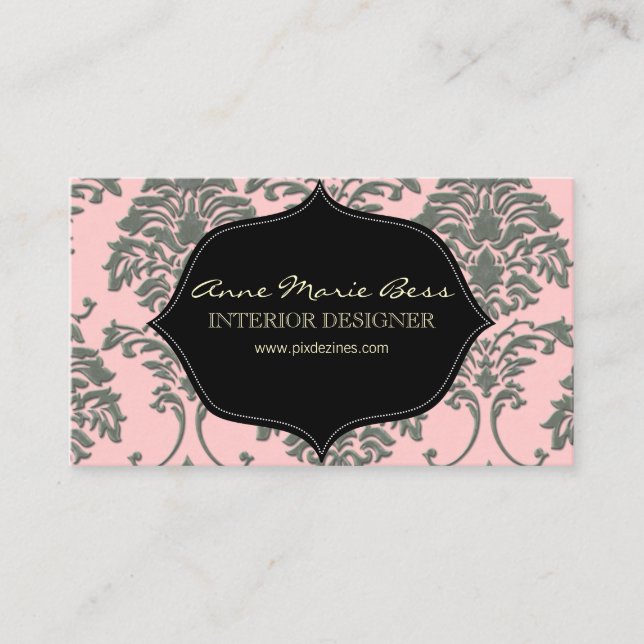Add your background colour, faux silver damask business card (Front)
