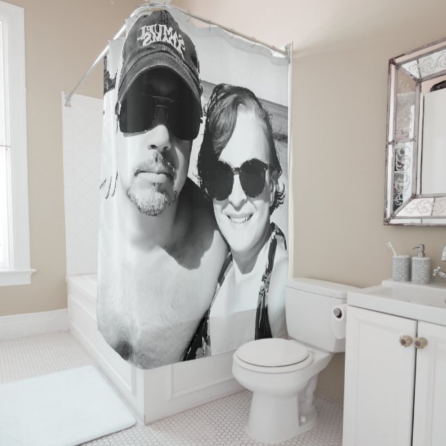Add YOUR Black and White Photo Romantic Couple Shower Curtain (In Situ)