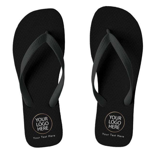 Add Your Business Logo and Text Custom Black  Flip Flops (Footbed)