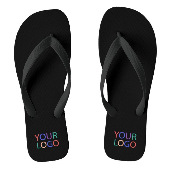 Add Your Business Logo Custom Black  Flip Flops (Footbed)