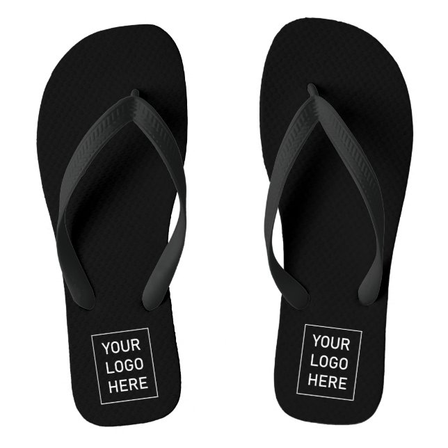 Add Your Business Logo Custom Black  Flip Flops (Footbed)