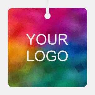 Add Your Business Logo Double Sided Print Square Metal Tree Decoration
