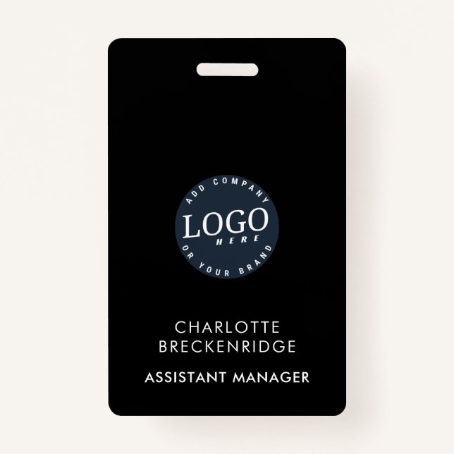 Add Your Business Logo Employees Staff Black ID ID Badge (Front)