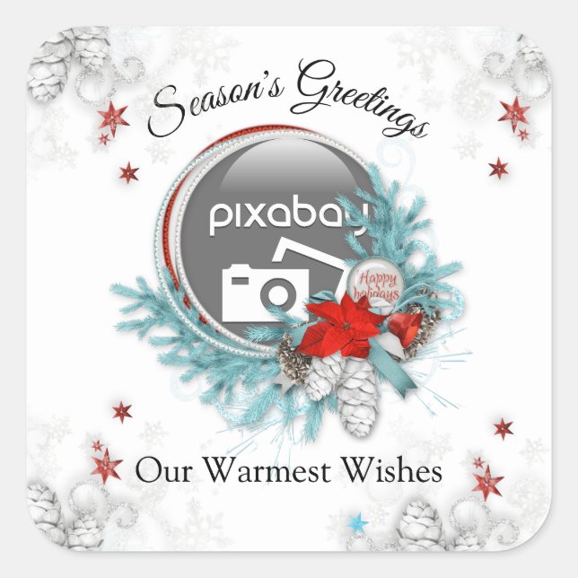 Add Your Business Logo Festive Frame Holiday Square Sticker (Front)