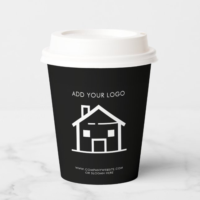 Add Your Business Logo Minimalist Real Estate Pape Paper Cups (Front)