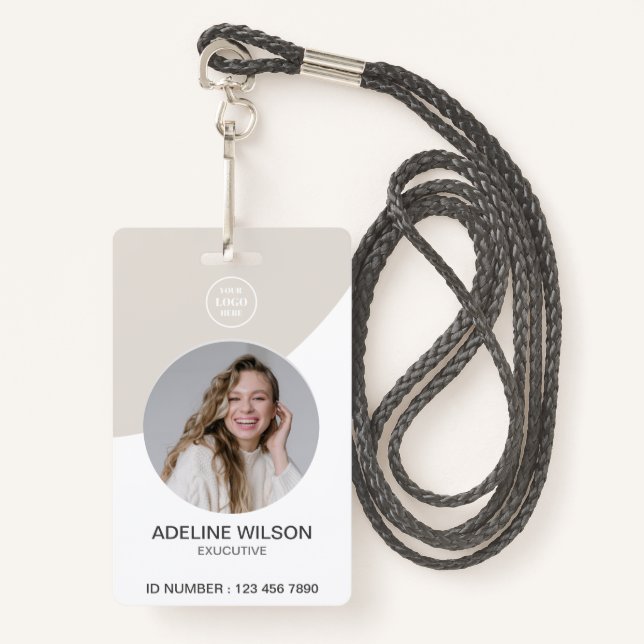 Add Your Business Logo & Photo Professional ID  ID Badge (Front with Lanyard)