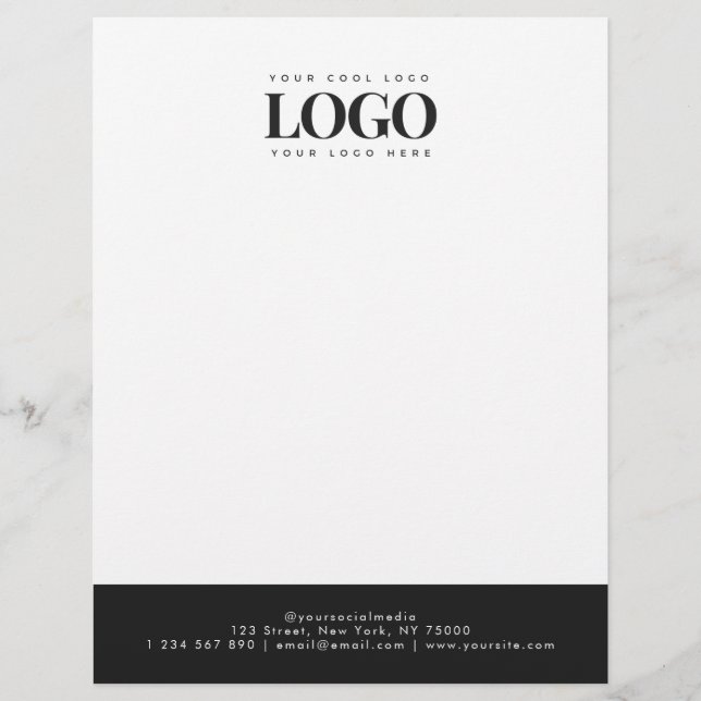 Add Your Business Logo & Text Elegant Black White Custom Letterhead (Front)
