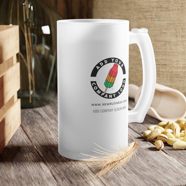 Add Your Business Logo Website Address Events Frosted Glass Beer Mug (Modern Business Logo Company Frosted Glass)