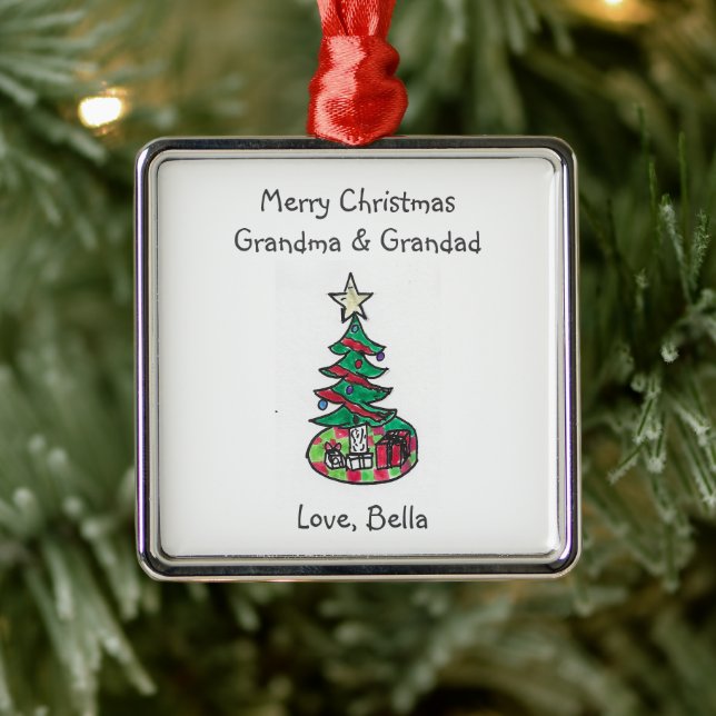 Add Your Child Artwork Grandparents Christmas  Metal Tree Decoration (Tree)