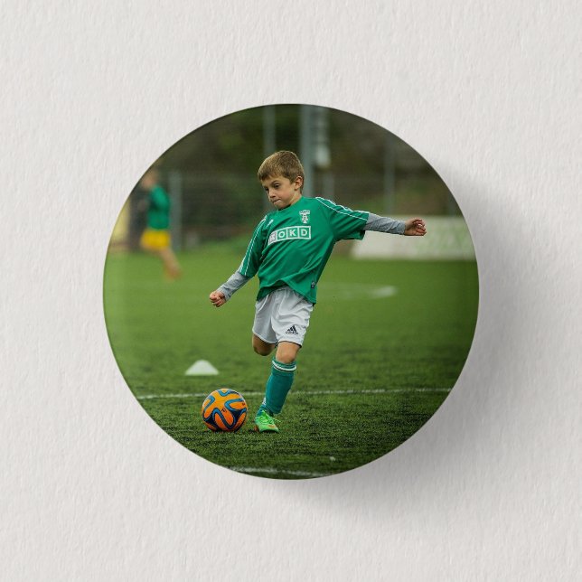 Add your Child Photo Playing soccer 3 Cm Round Badge (Front)
