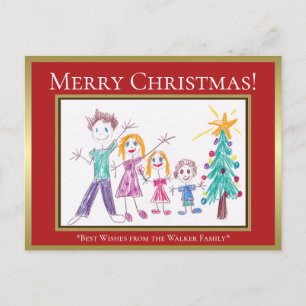 Add Your Child's Art Family Christmas Holiday Postcard