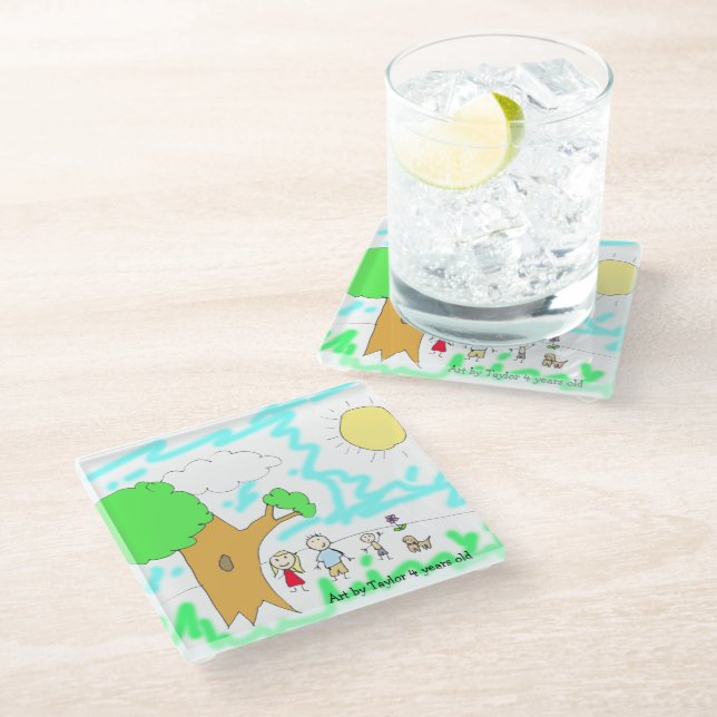 Add your Child's Artwork to this Glass Coaster (Angled)
