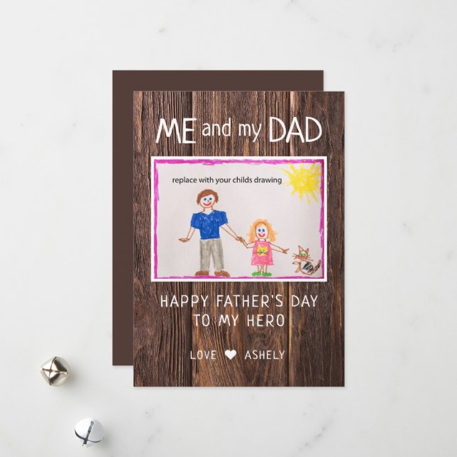 Add Your Childs Drawing Flat Fathers Day Holiday Card (Front/Back In Situ)