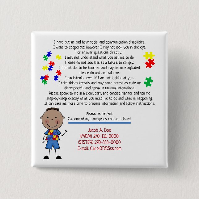 Add Your Childs Info Square Button (Front)